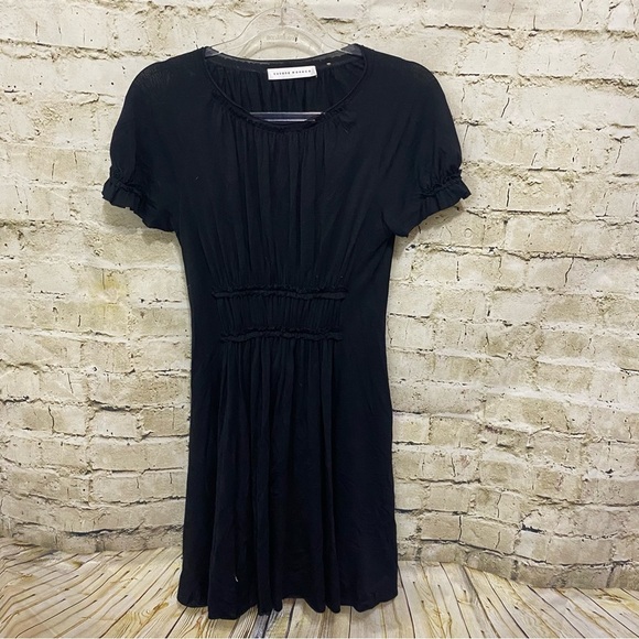Susana Monaco Black Wool Blend Smocked Stretch A Line Dress - Picture 1 of 6